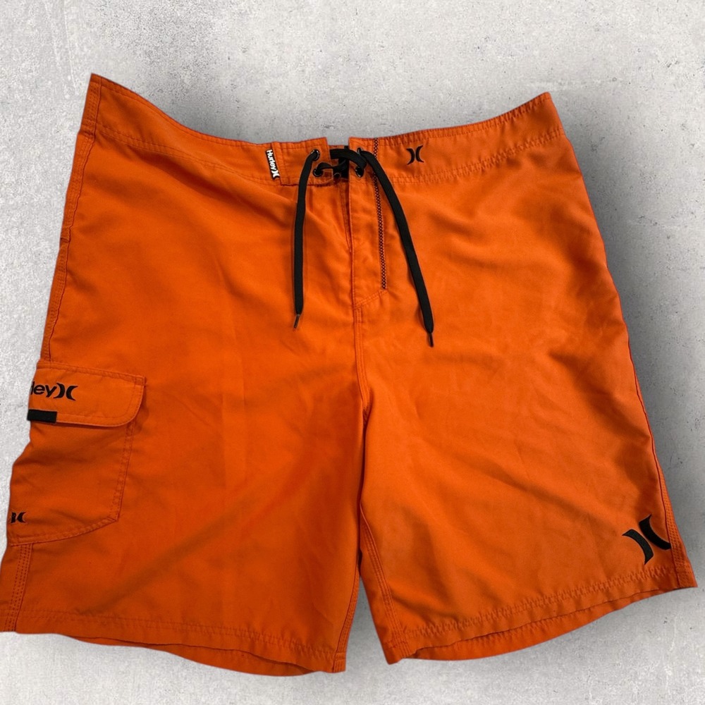 Hurley Board Shorts Men's 42 10"x22 1/2" Orange Cargo Pocket Swim Trunks Surf